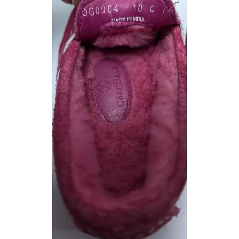 Cole Haan Suede Moccasins Girls Size 10 Faux Shearling Slippers Pink